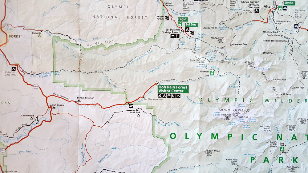 Map of Hoh River trail and Blue Glacier trail