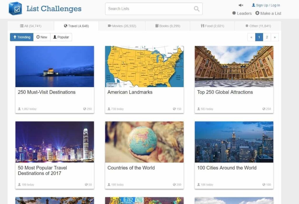 List Challenges Screenshot