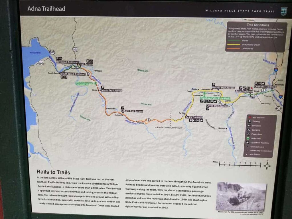 Map of the Willapa Hills Trail, Chehalils, WA