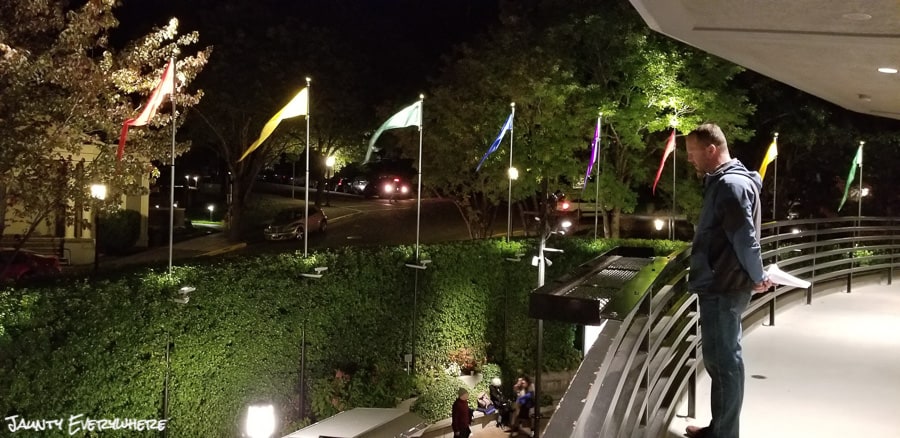 Balcony of the Elizabethan Theater in Ashland, OR - overlooking the courtyard below