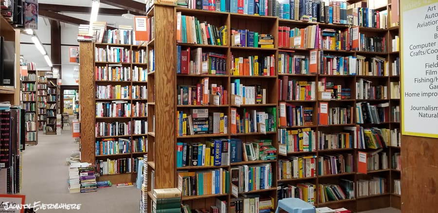 Endless shelves and stacks of books at Smith Family Bookstore, Eugene, OR