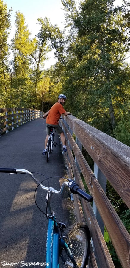 bicyclist on the Bear Creek Greenway in Ashland, OR