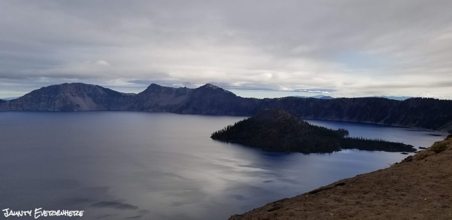 Wizard Island in the middle of Crater Lake in Crater Lake National Park