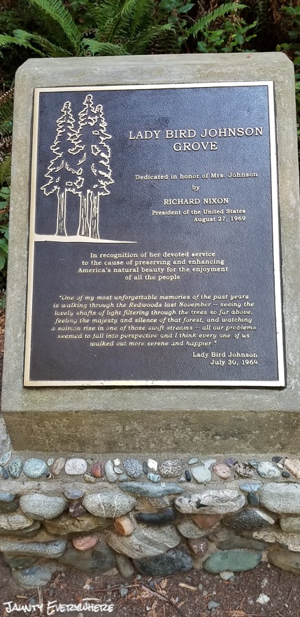 Redwood National Forest Plaque at Lady Bird Johnson Trail in Redwoods National Park 