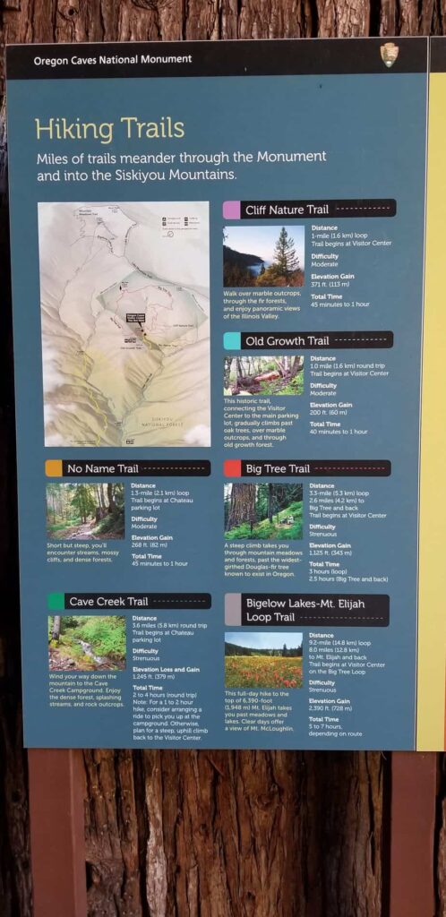 Oregon Caves National Monument Hiking Trails Sign
