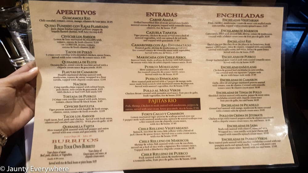 Rio Distinctive Mexican Cuisine menu