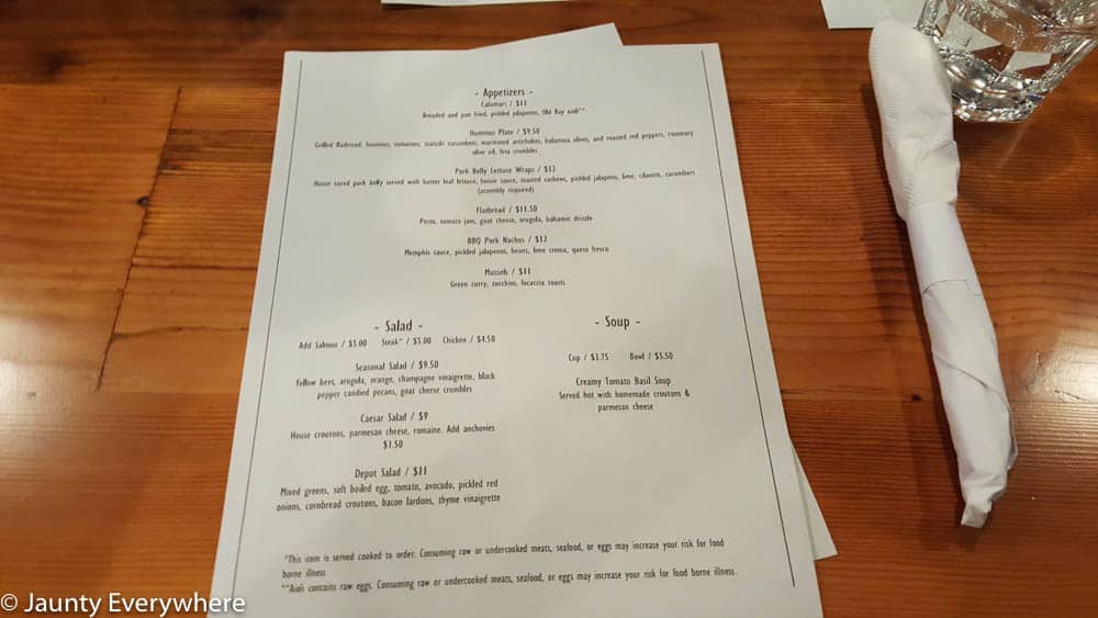 Terrebonne Depot menu page 1