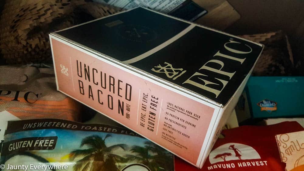 box of epic uncured bacon bars