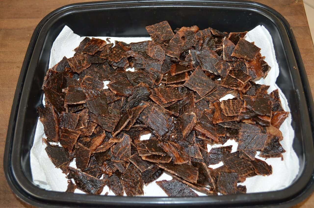 tray of beef jerky pieces