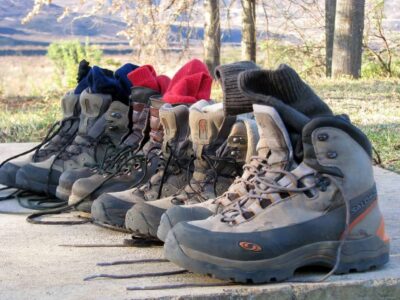 a row of hiking boots