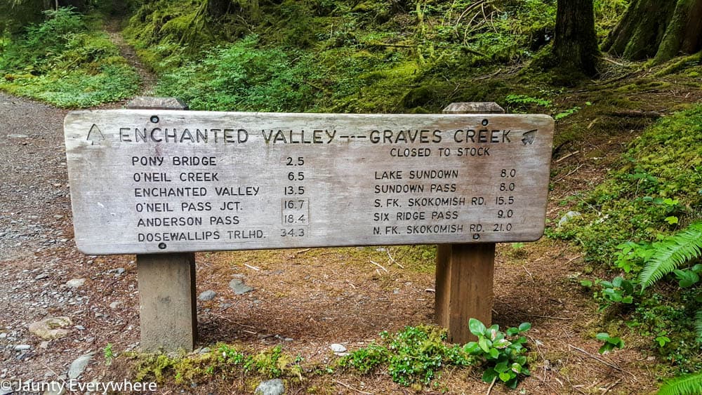 mileage sign for the Graves Creek trail