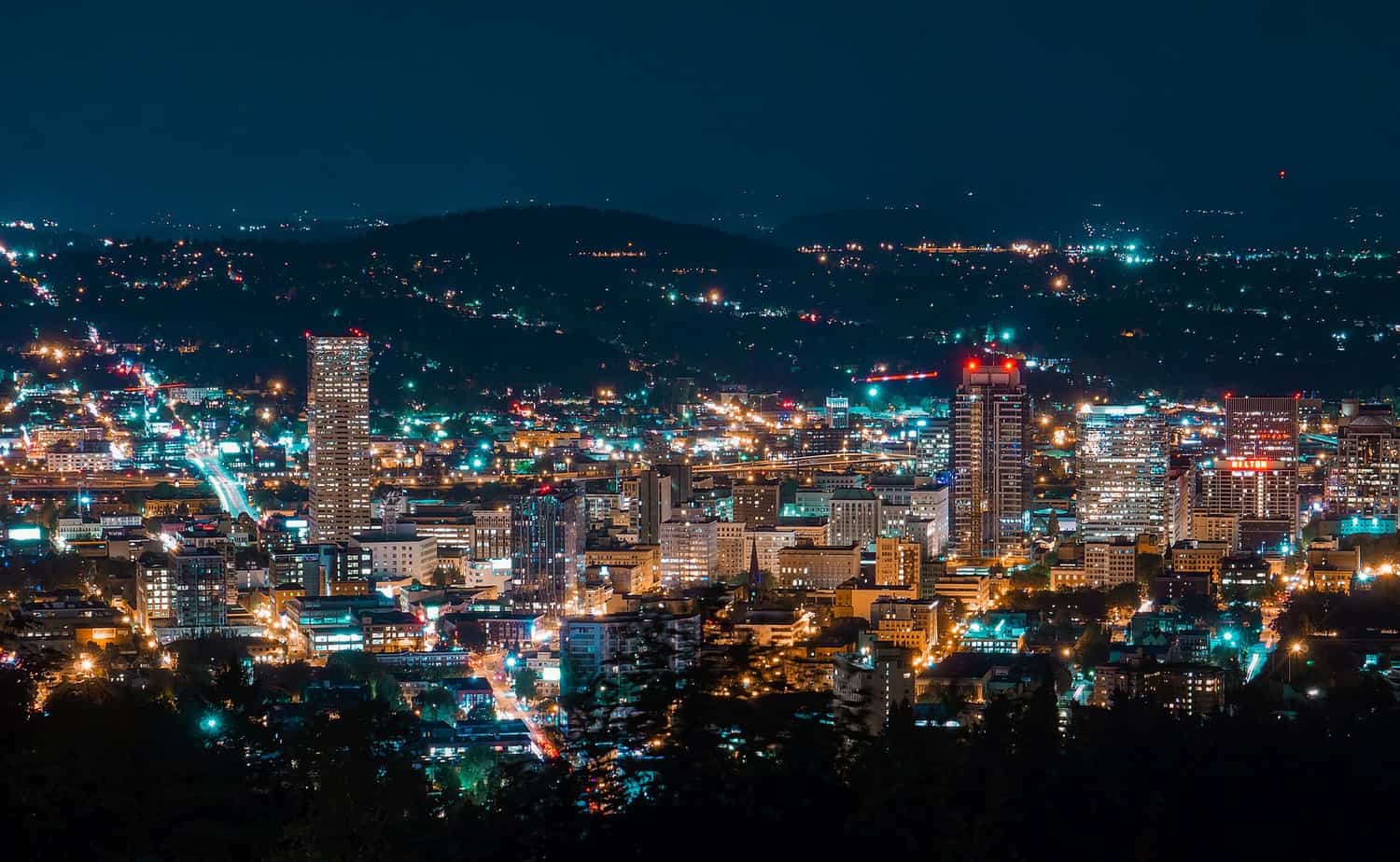 View of Portland lit up at night