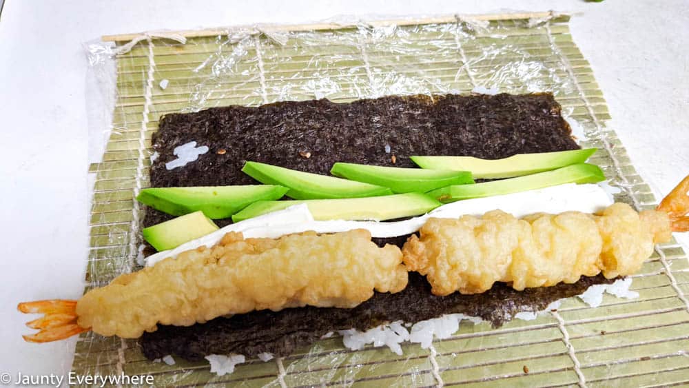 Tamari sushi roll with avocado and cream cheese. 