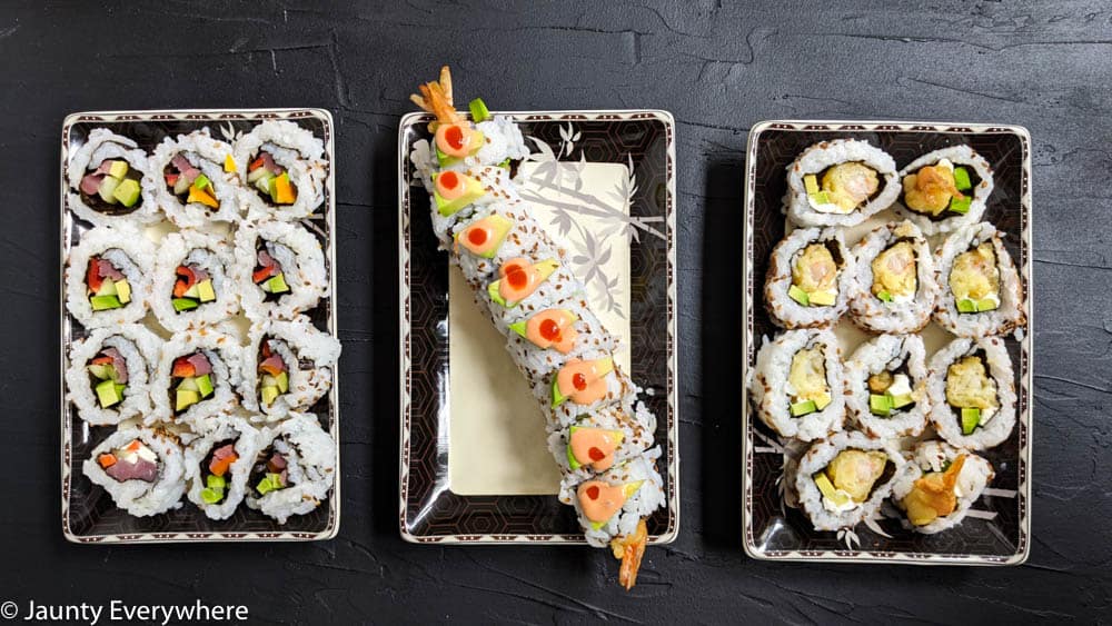 plate of beautiful sushi rolls