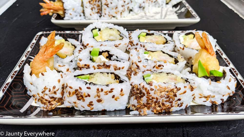 Sushi coated is toasted sesame seeds.