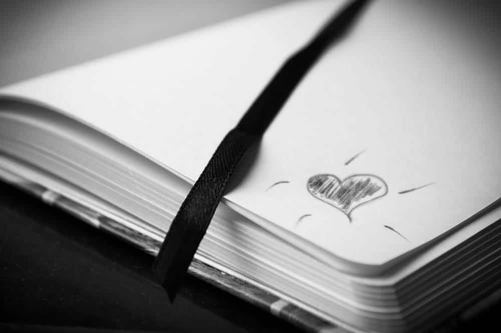 Journal with a heart and bookmark.