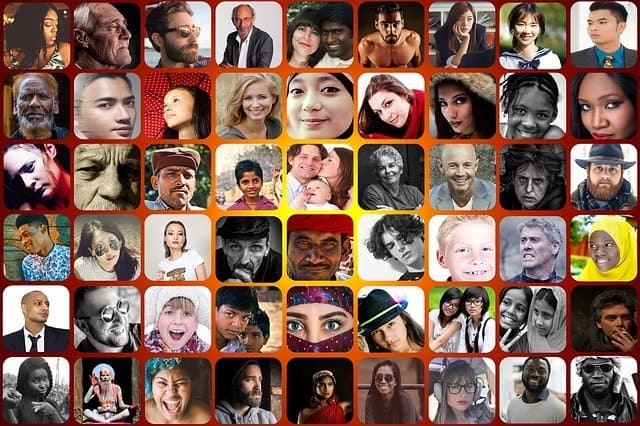 a screen filled with a diversity of faces
