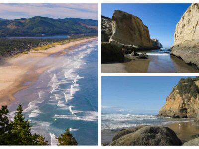 collage of Oregon's North Coast beaches - images of Manzanita, Cape Kiwanda, and Hug Point Beach