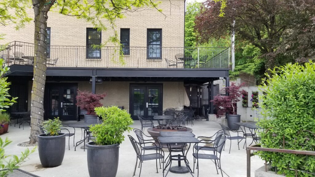 patio seating at Roost Coffee and The Foundry 