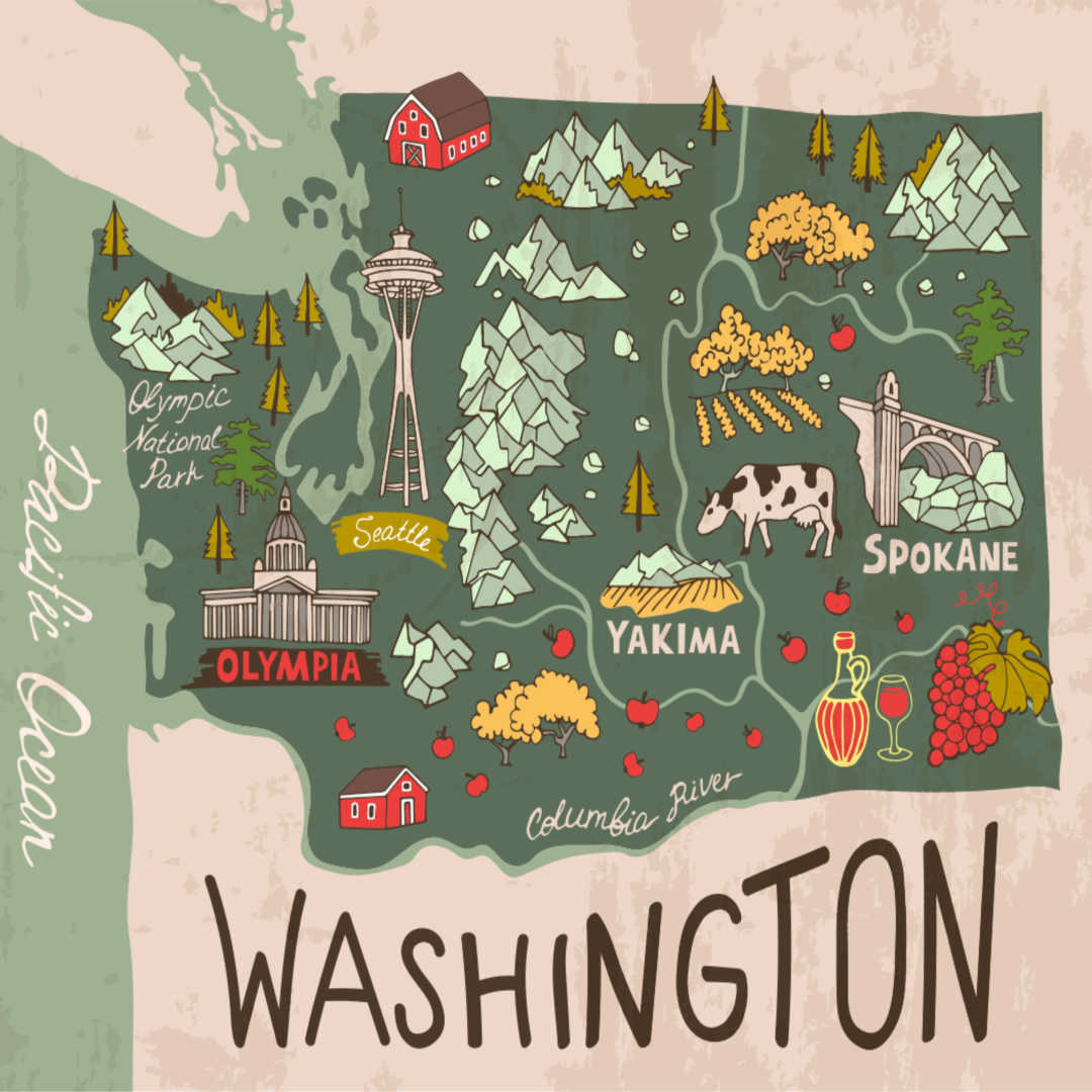 stylized map of Washington State