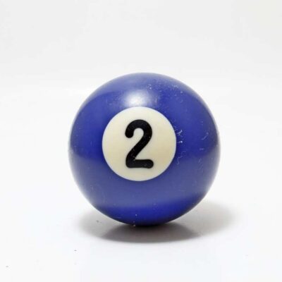 blue cue ball with the numeral two on a white background