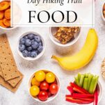 healthy hiking snacks neatly arranged in white bowls