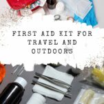 a first aid kit lined up in a grid flat lay on a grey background