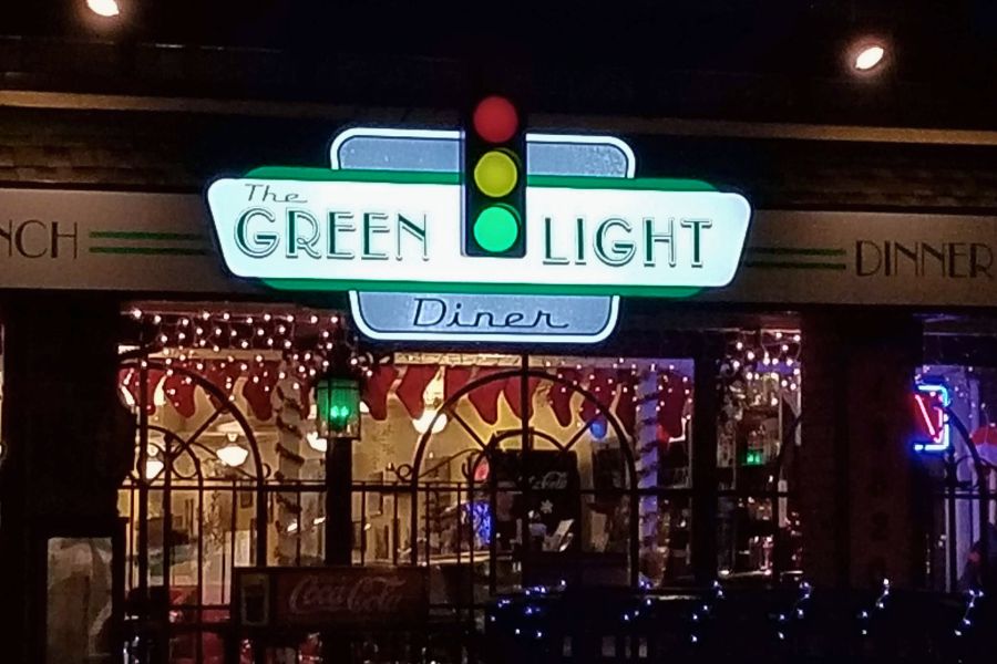 Neon sign of Green Light Diner