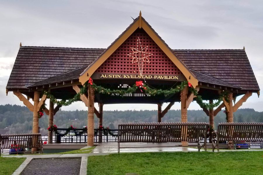 Pavilion in waterfront park in Poulsbo, Washington